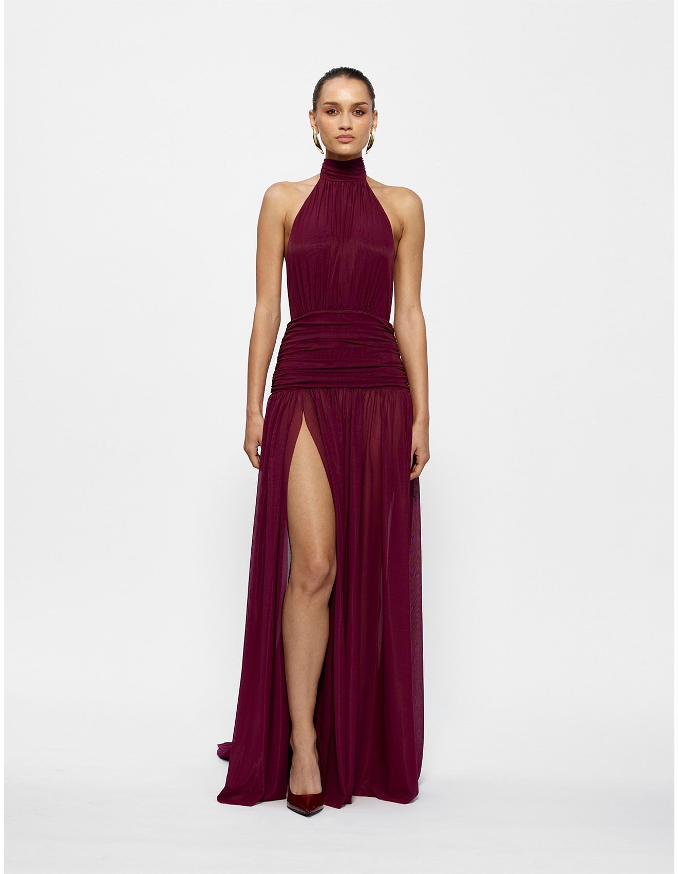 Verity Mesh Halter Neck Floor Length Gown | David Jones (Australia & New Zealand)