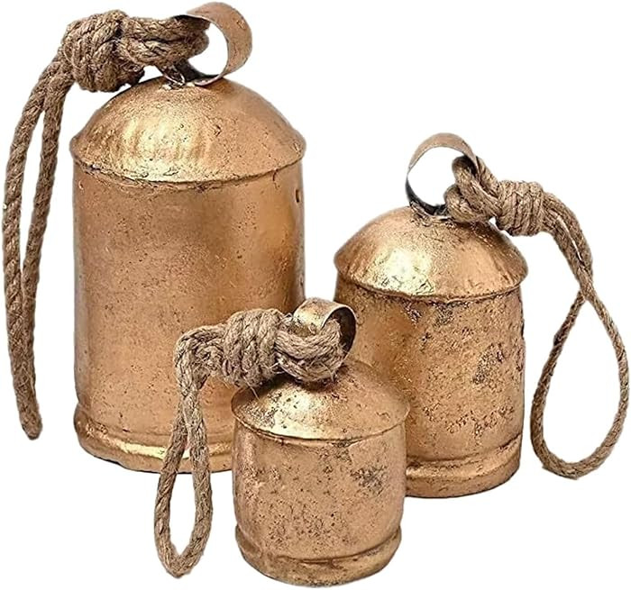 Christmas Cow Bell Decoration - 3Pcs Vintage Rustic Bells With Rope for Wall Hanging, Giant Bronz... | Amazon (CA)