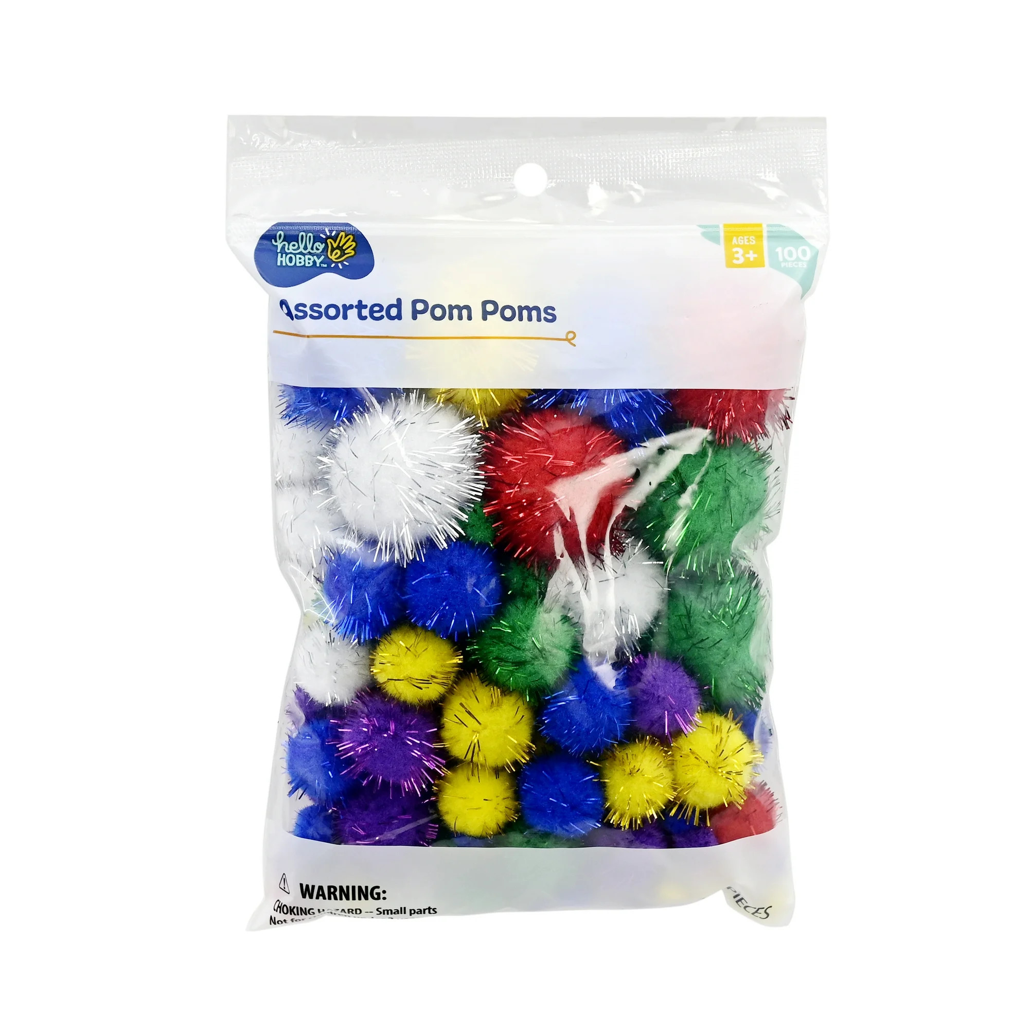 Hello Hobby Multicolor Glitter Craft Pom Poms, 100 Pieces | Walmart (US)