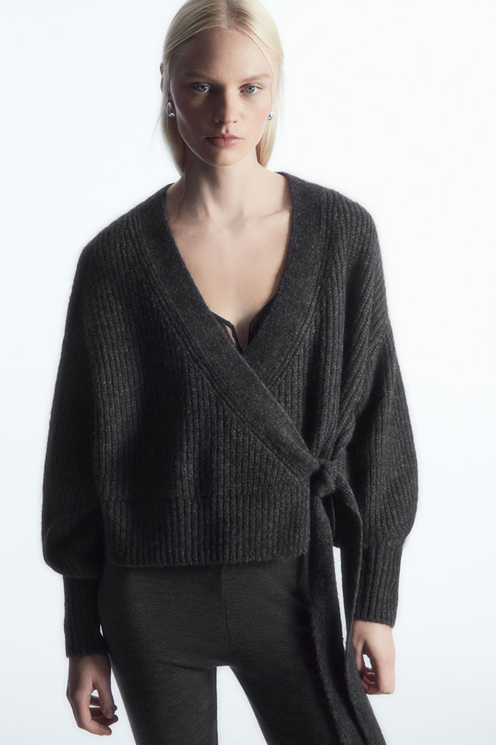 TEXTURED ALPACA-BLEND WRAP CARDIGAN - DARK GRAY MÉLANGE - Knitwear - COS | COS (US)