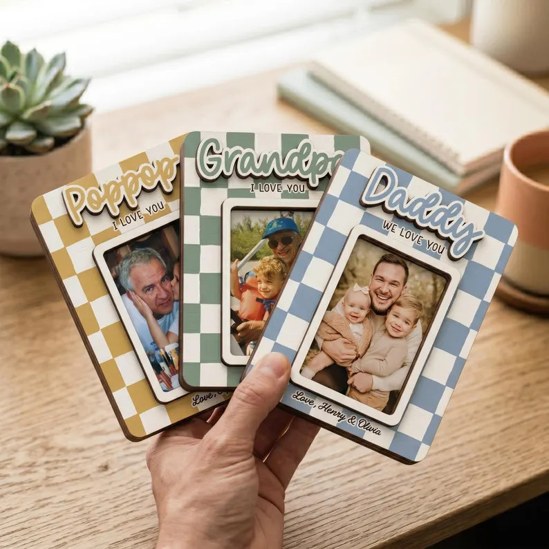 Checkered Photo Fridge Magnet, Custom Picture Frame, Fathers Day Gift for Dad Grandpa, Poppop Woo... | Etsy (Global)