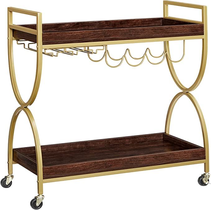 VASAGLE Bar Cart Gold, Home Bar Serving Cart, Kitchen Serving Cart with Wine Holders, Glass Holde... | Amazon (US)