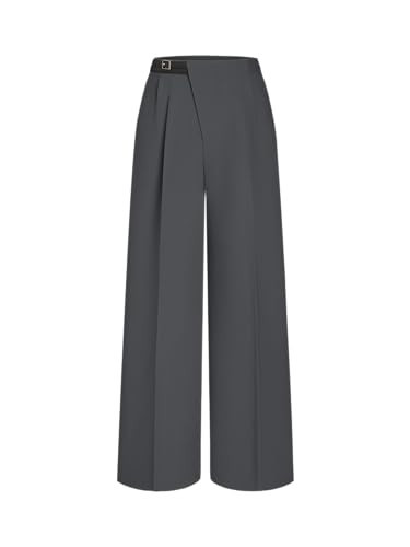 CIDER Belted Dress Pants Women High Waisted with Pockets Straight Leg Work Pants Business Casual Office Trousers: Dark Grey, M | Amazon (US)