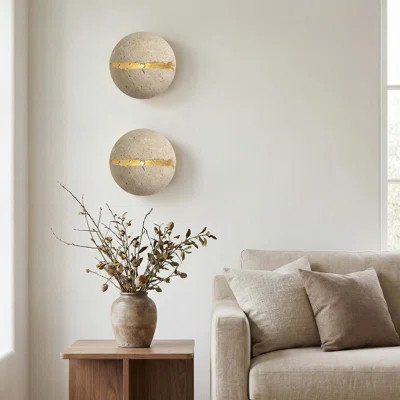 Natural Travertine Wall Sconce With Irregular Center Crack, Lunar White Wall Light Fixture For Bedroom, Living Room | Wayfair North America