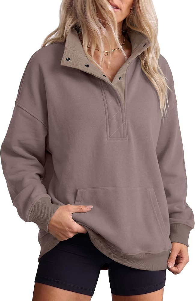 Quenteen Women's Oversized Snap Button Henley Sweatshirts with Pockets | Amazon (US)