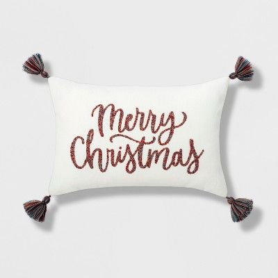 Merry Christmas' Lumbar Throw Pillow With Tassels Cream/Red - Opalhouse™ | Target