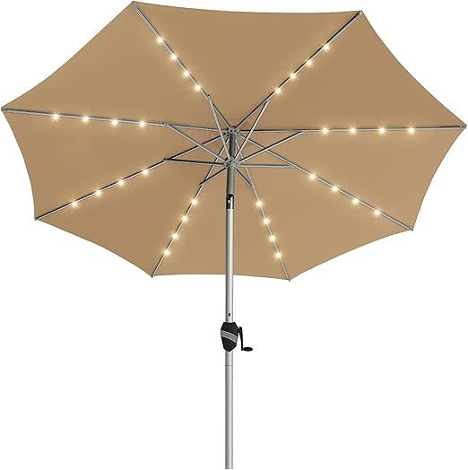 BLUU 9 Ft Patio Umbrella with Solar LED Lights, 5-YEAR Fade-Resistant Aluminum Outdoor Table Umbr... | Amazon (US)