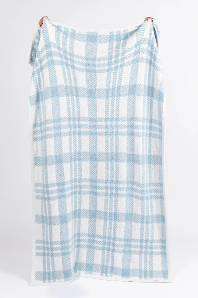 Make Me Believe Blue and Cream Plaid Blanket  DOORBUSTER | Pink Lily