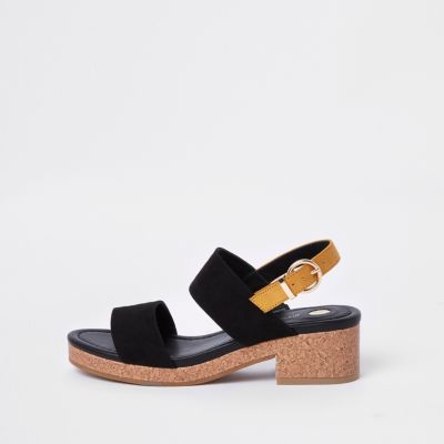 Black two part cork heel sandals | River Island (UK & IE)