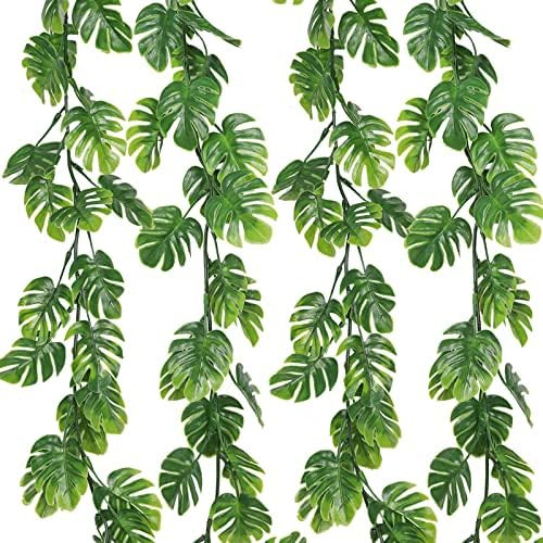4Pcs Artificial Monstera Leaf Vines, 5.9FT Fake Hanging Plant Ivy Palm Leaves Greenery Vine Faux ... | Amazon (US)