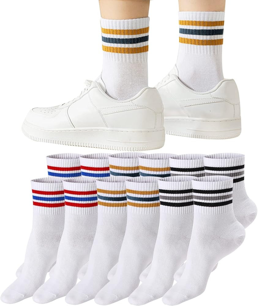 Mottee&Zconia Womens/Mens Crew Socks Retro Style Cotton Quarter Athletic Basic Socks | Amazon (CA)