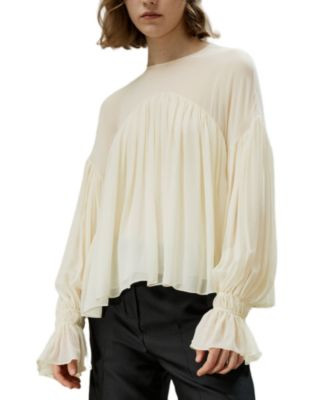LILYSILK Sheer-Shoulder Ruffle Shirt  | Bloomingdale's Women | Bloomingdale's (US)