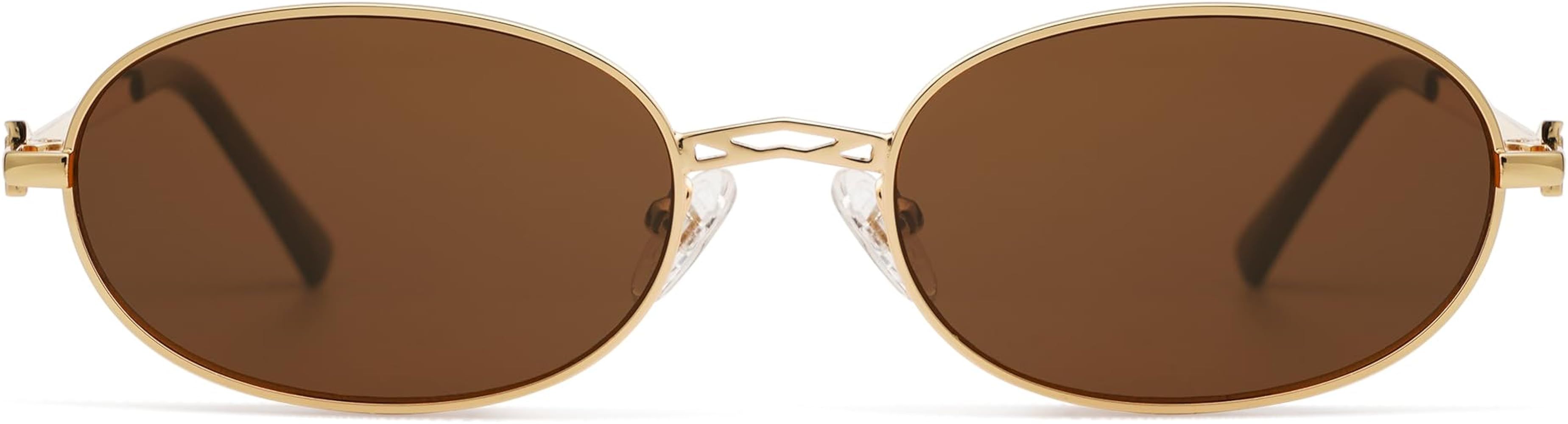 Retro Oval Sunglasses For Women Men Small Rectangle Metal Frame Elegant Sunnies AP3662 | Amazon (US)
