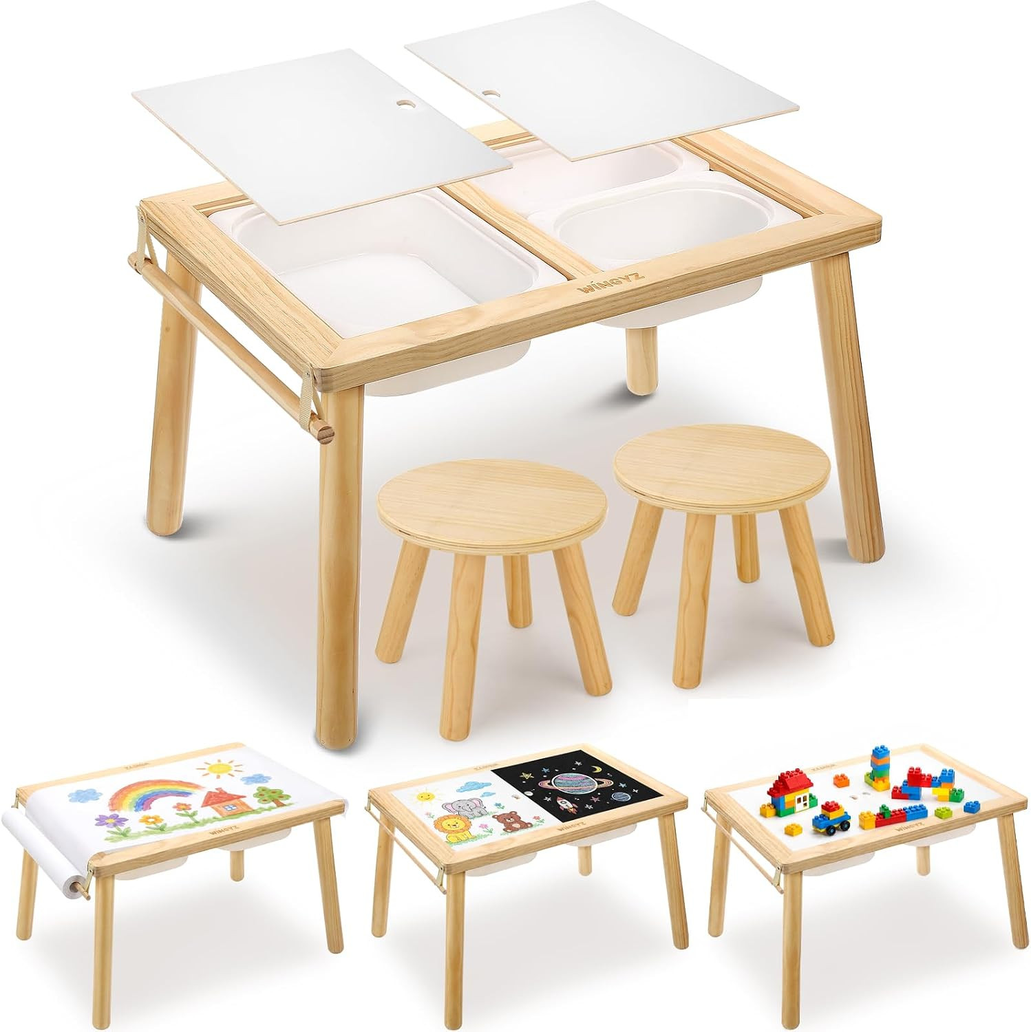 wingyz Sensory Table and Chair Set, 3 in 1 Kids Table for Play Study Art Dining Toys Storage, Sensory Tables for Toddler, Activity Table with Storage Bins, Children's Table Gifts for Boys and Girls | Amazon (US)