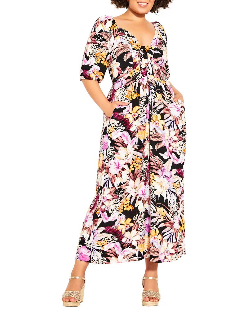 Mae Tropical Floral Print Maxi Dress | Dia & Co