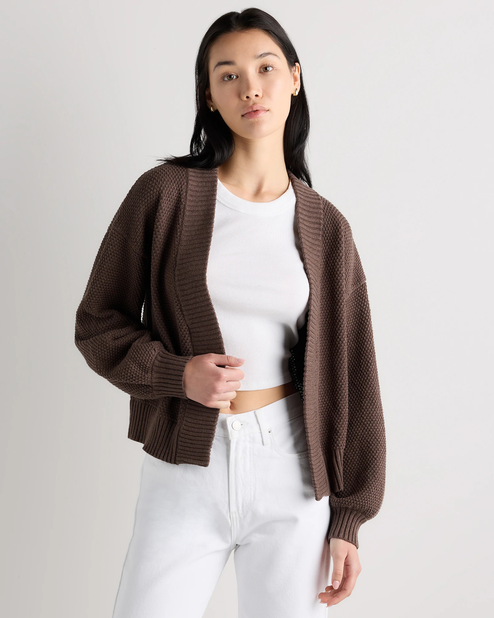 100% Organic Cotton Waffle Stitch Open Cardigan | Quince