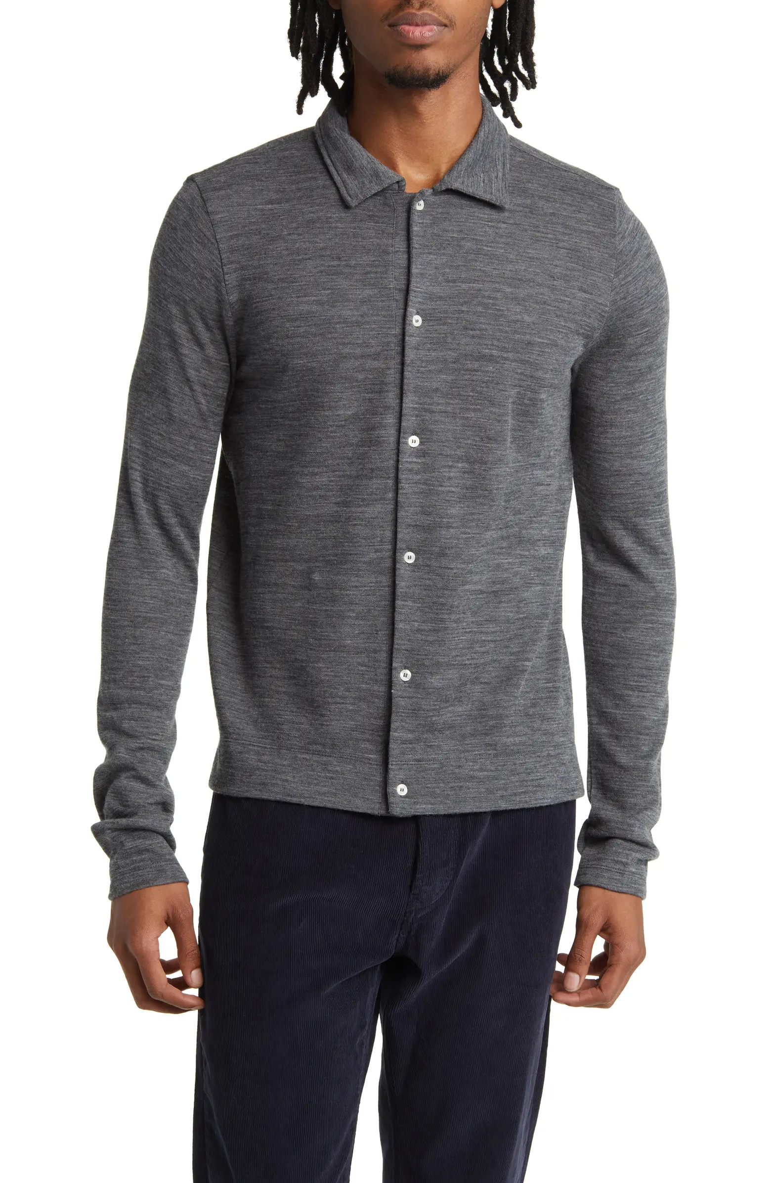 Officine Générale Brent Knit Wool Button-Up Shirt | Nordstrom | Nordstrom