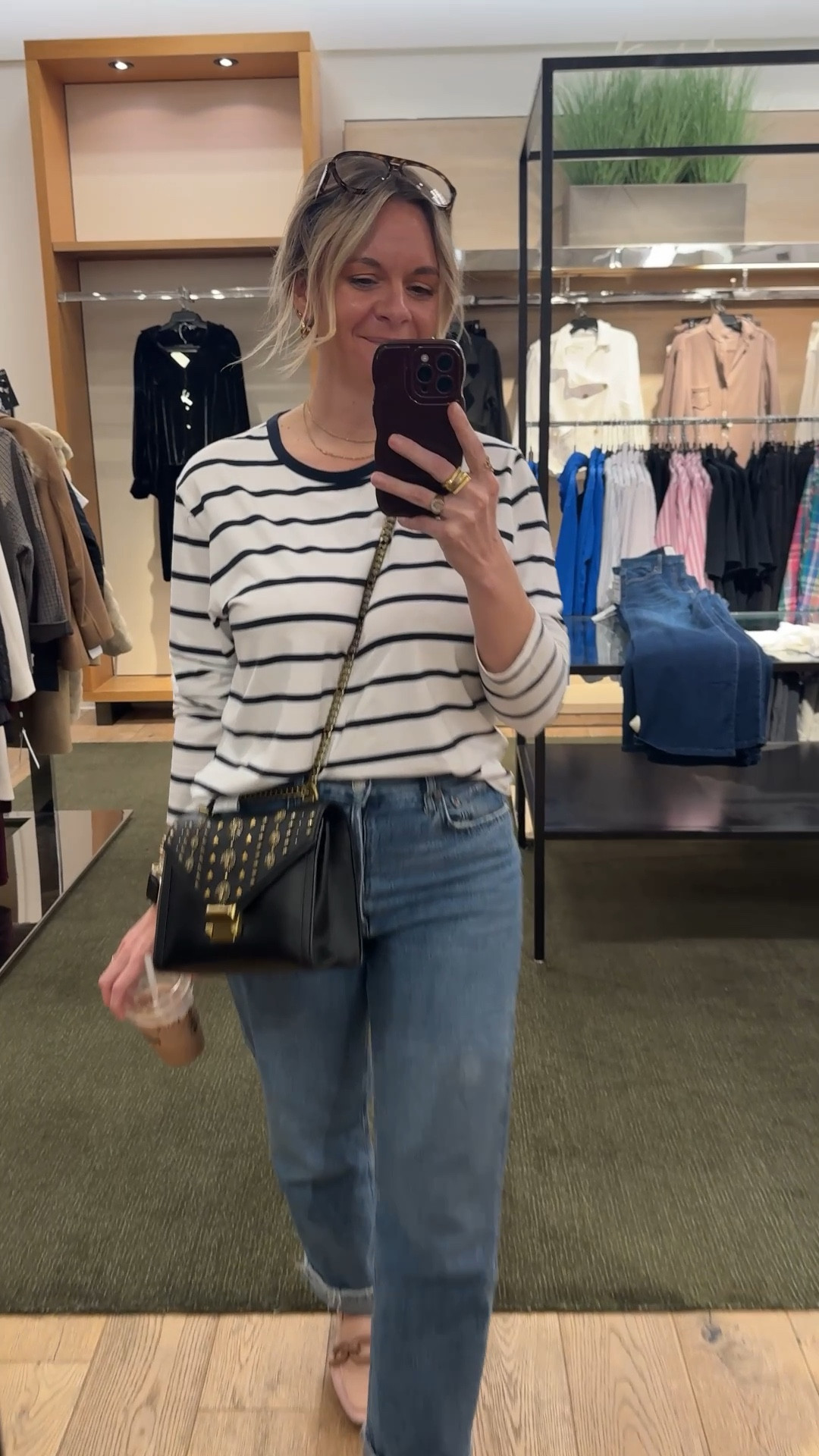 Client appointment OOTD ✔️ Stripes + straight leg jeans + a good bag never misses. The formula: one classic print, one structured accessory, and a cuff on the hem to make it intentional. Simple, timeless, and everything is linked below! 🛍️ 

#LTKootd #LTKOver40 #LTKdayinmylife