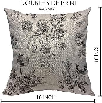 Throw Pillow Covers Floral Vintage With Victorian Bouquet of Black Flowers On White Garden Roses ... | Amazon (US)