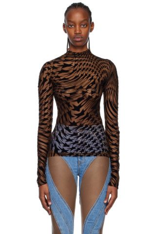 Mugler - Brown Flocked Turtleneck | SSENSE