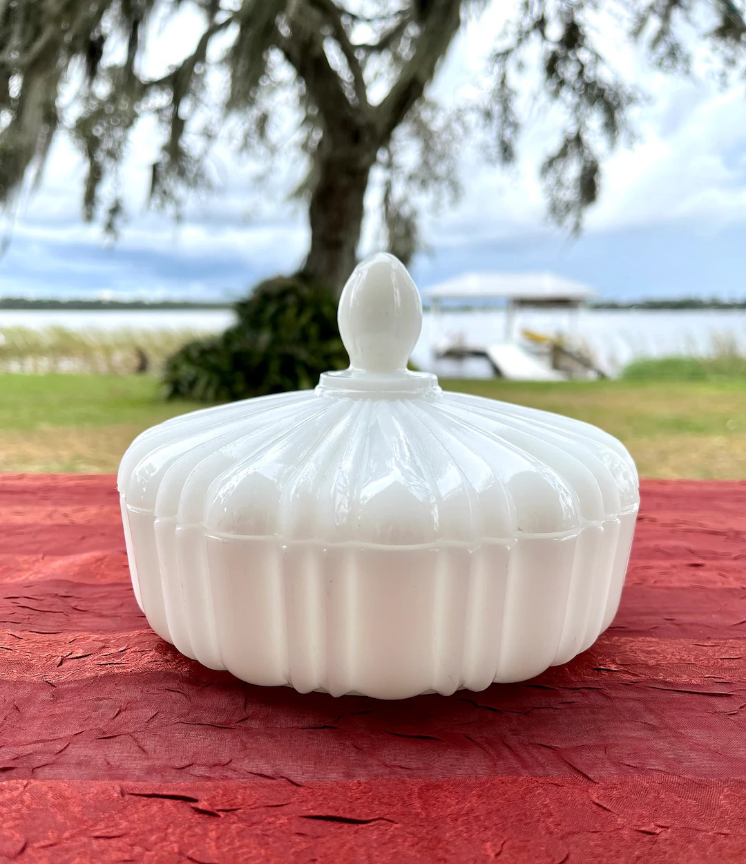 Vintage Anchor Hocking “Old Cafe” Milk Glass Candy Dish With Lid | Etsy (US)