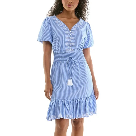 Split Neck Embroidered Poplin Dress | Walmart (US)
