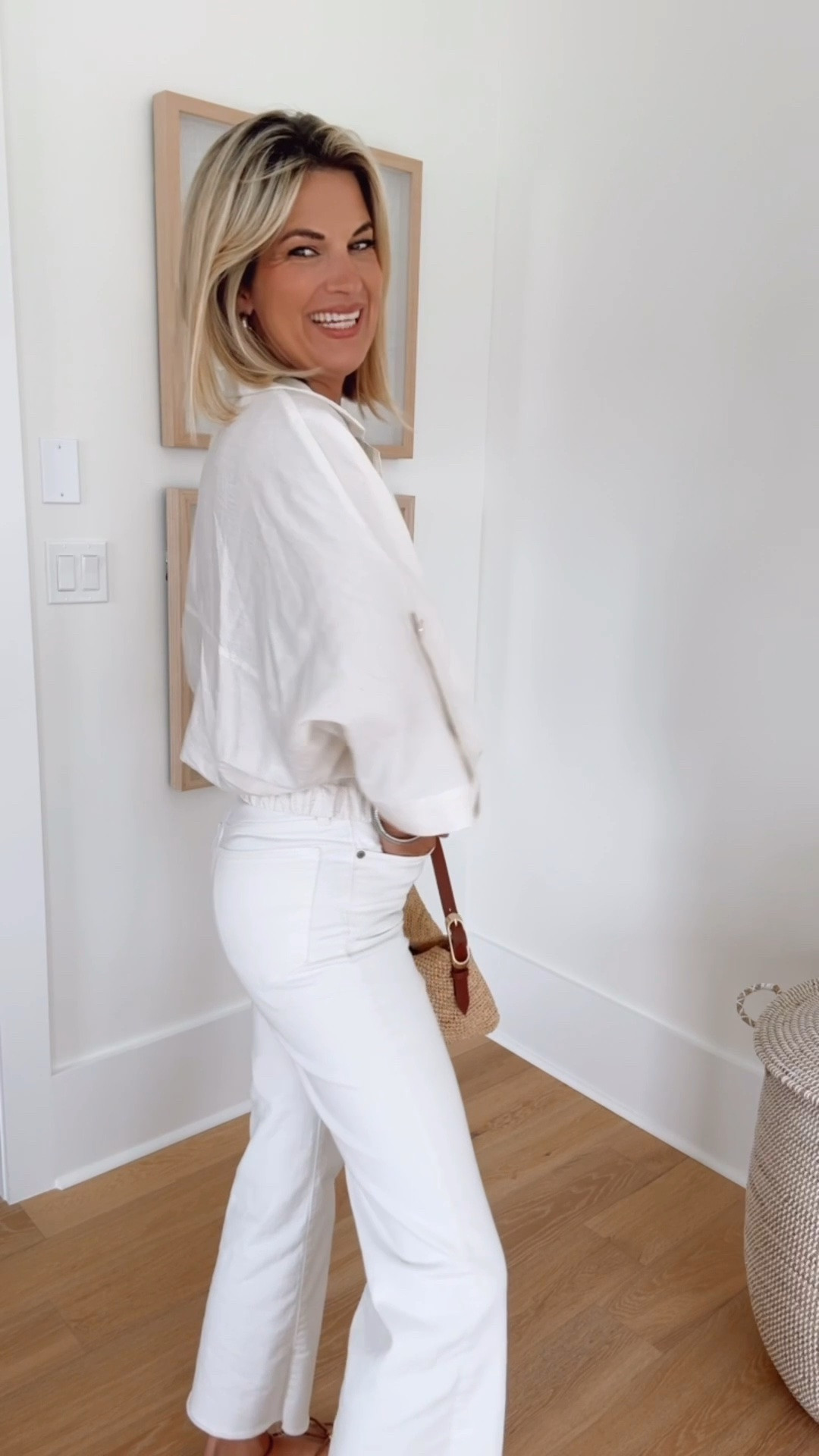 Wearing size small in the safari blouse and 27 tall in the white jeans. I’m 5’11”.  Sandals true to size.

#LTKgrwm #LTKOver40 #LTKTall