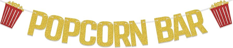 Glitter Popcorn Bar Banner Popcorn Theme Birthday Party Decorations Funny Popcorn Garland For Wed... | Amazon (US)