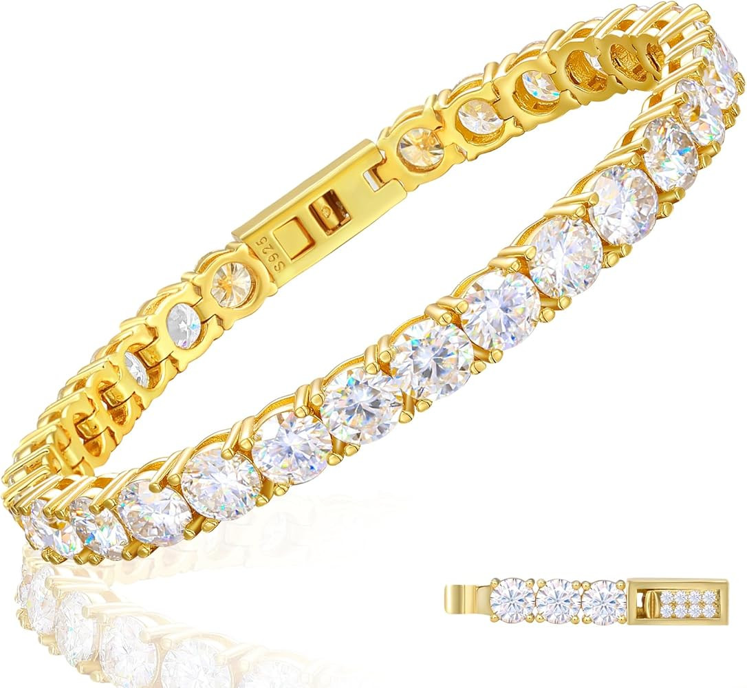 TUHE Moissanite Tennis Bracelet 5.0-21.0CT 18K Gold Plated 925 Sterling Silver Bracelets 3/4/5MM ... | Amazon (US)