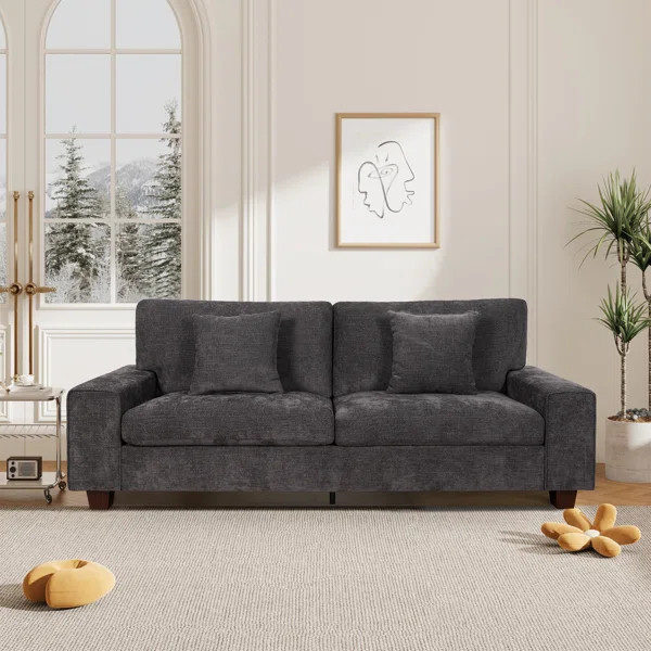 Karlita 89'' Square Arm Sofa 3 Seater Modern Style Upholstered Couch With 2 Toss Pillows Loveseat | Wayfair North America