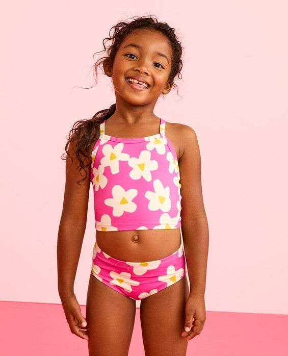 Girls' Ecru Flowers On Pink Two-Piece Swimsuit - Size Big Kids 8 by Hanna Andersson | Hanna Andersson