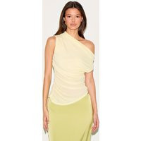 Butter Yellow Burnout Mesh Asymmetric Hem Long Top, Butter Yellow | PrettyLittleThing UK
