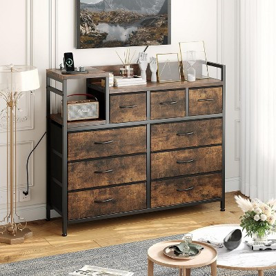 9-Drawer Storage Dresser - Steel/MDF Frame with Charging Station, 3-Size Drawers for Bedroom/Living Room, Tiger Stripes | Target