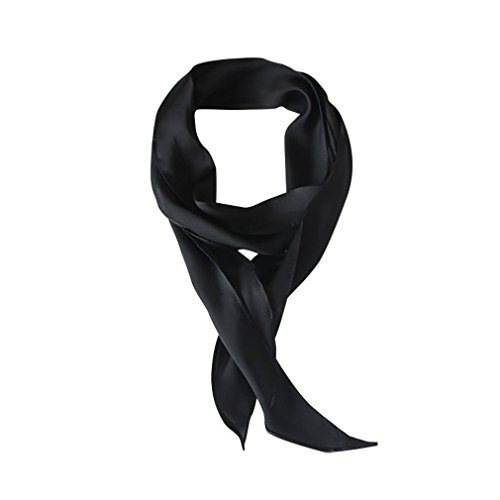 GERINLY Solid Color Long Neckerchief Pure Skinny Scarf Necktie for 50's Costume Party Black Silk Scarf Belts for Hair (Black) | Amazon (US)