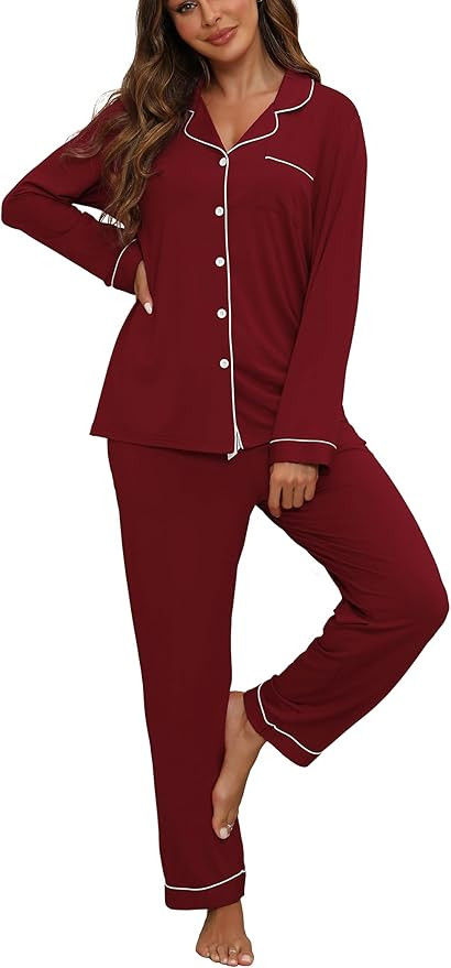 ZMJ Womens Pajamas Sets 2 Piece Long Sleeve and Pant Pj Sets Button Up Sleepwear | Amazon (US)