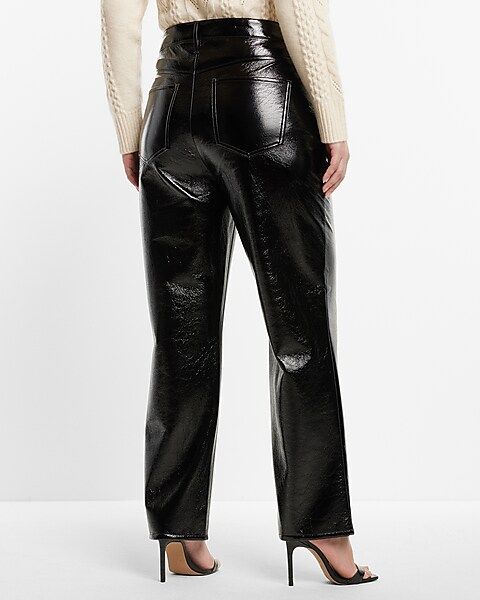 Super High Waisted Faux Patent Leather Modern Straight Pant | Express