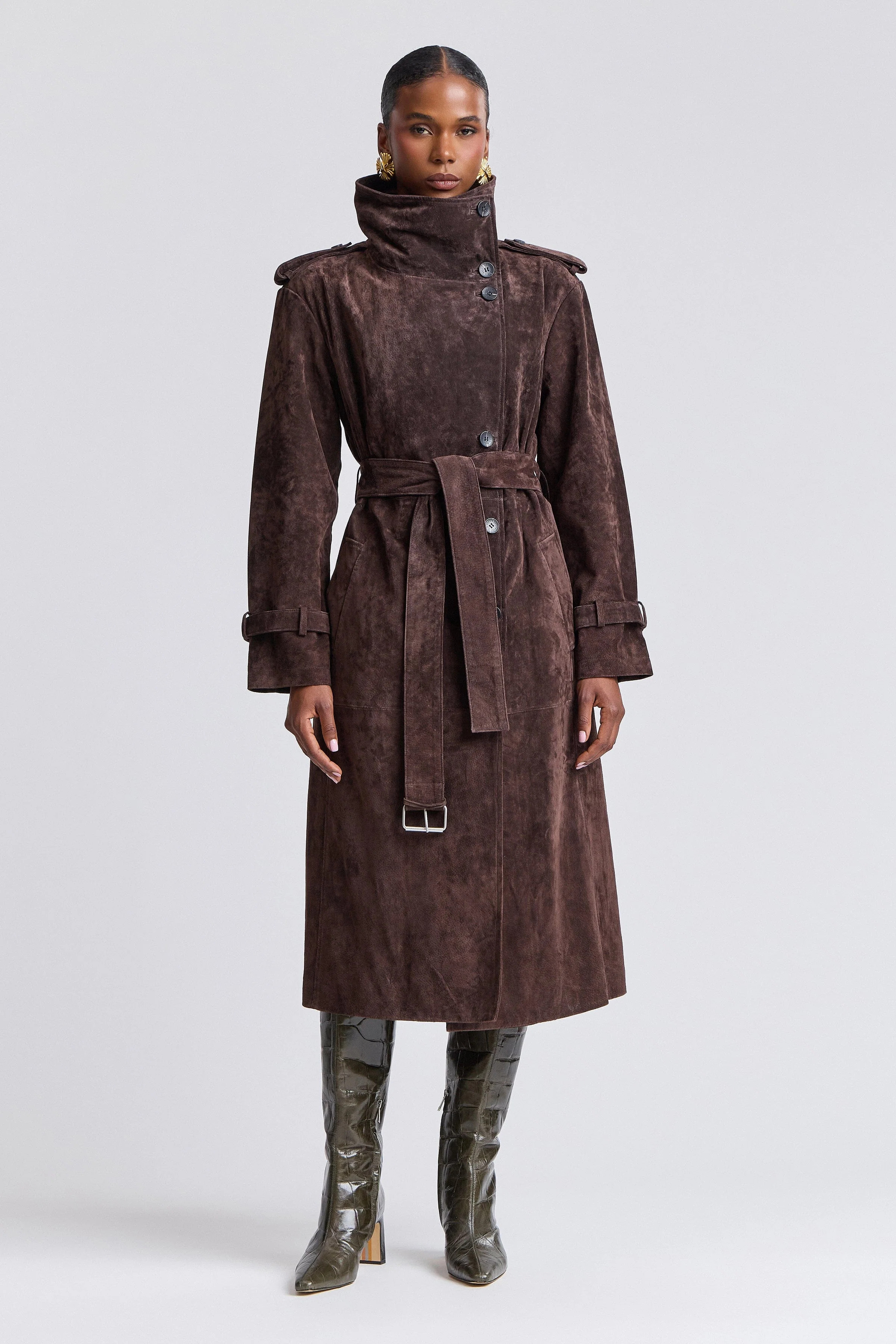 Genuine Suede Belted Trench Coat | Avec Les Filles