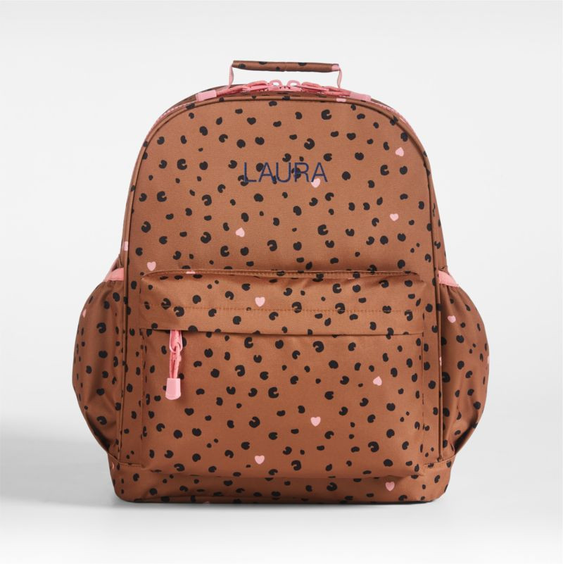 Cheetah Hearts Personalized Large Kids School Backpack with Side Pockets + Reviews | Crate & Kids | Crate & Barrel