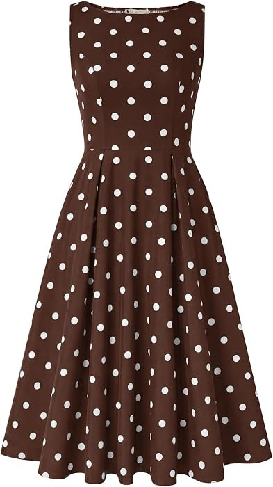 Belle Poque Women's Vintage Sleeveless Midi Polka Dot Cocktail Dress | Amazon (US)