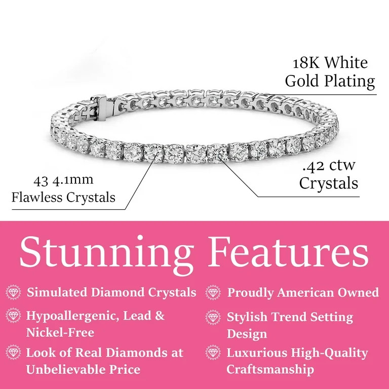 Cate & Chloe Olivia 18k White Gold Plated Silver Tennis Bracelet | Women's Bracelet with Cubic Zi... | Walmart (US)