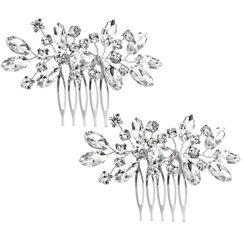 Bridal Wedding Hair Comb Rhinestone Silver Side Comb Crystal Rhinestone Hair Accessories Bridal Accessories Fancy Wedding For Bride Bridesmaids Women Girl(2PCS) | Amazon (US)