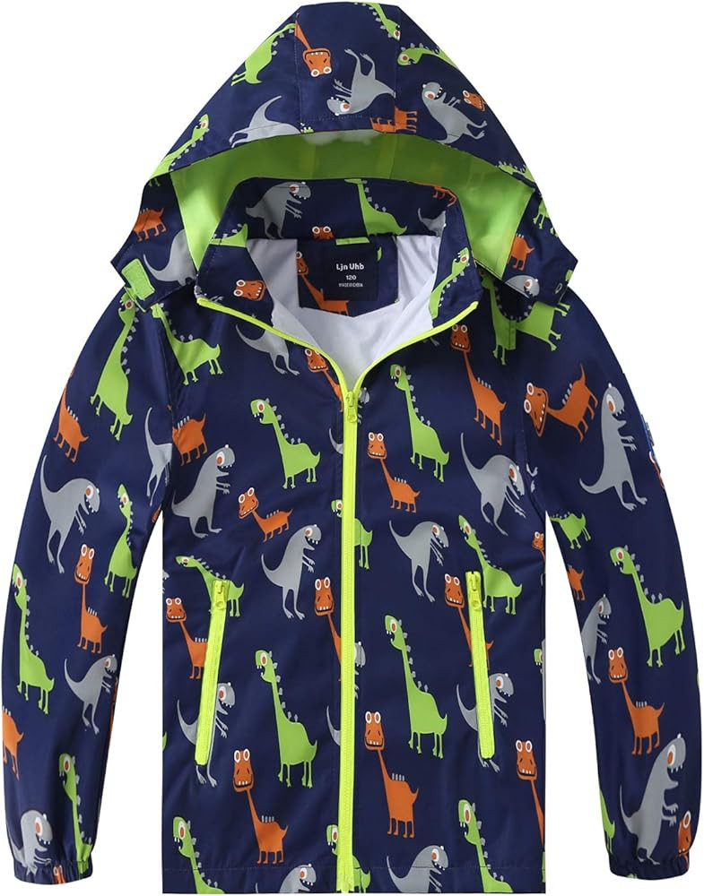 Waterproof Hooded Jacket for Boys Girls,Kids Raincoats Outdoor Windbreaker Dinosaur Rain Jacket | Amazon (US)