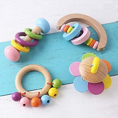 Promise Babe 4pc Organic Toddler Wooden Toys Wood Montessori Baby Rattle Intellectual Toddler Gra... | Amazon (US)