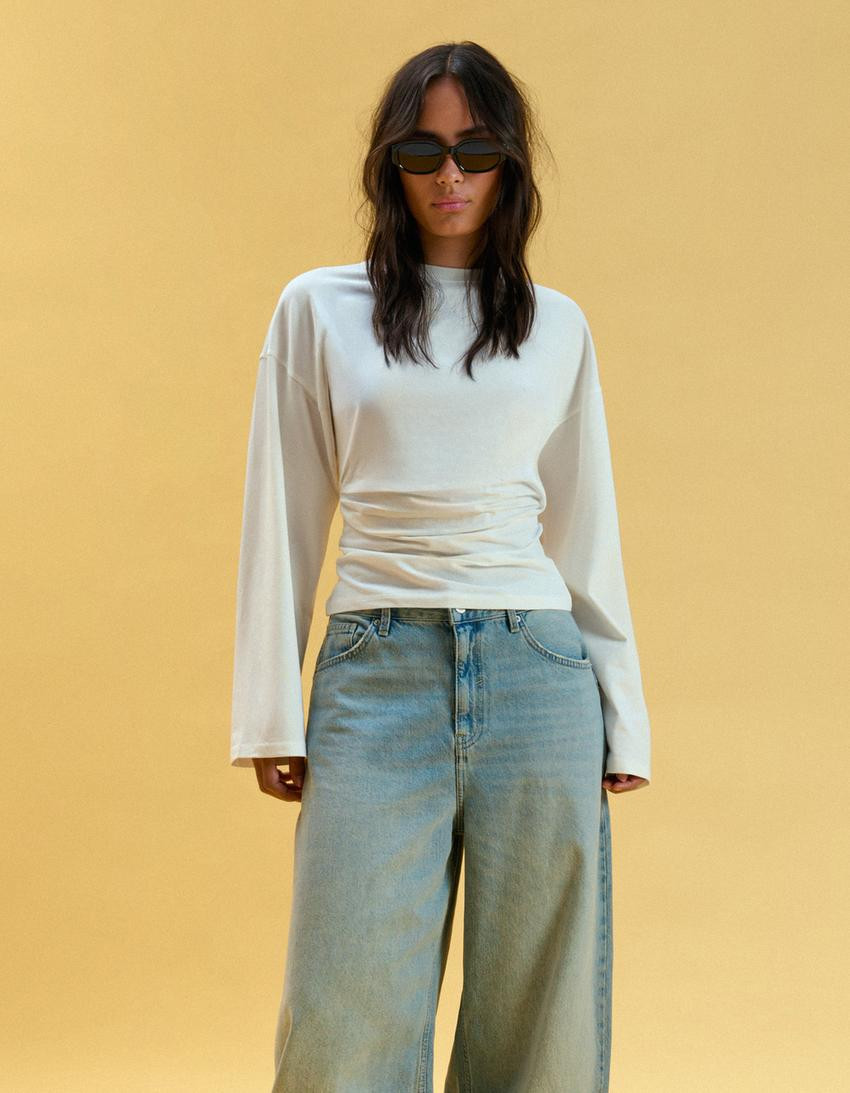 Ruched long sleeve T-shirt | Bershka UK
