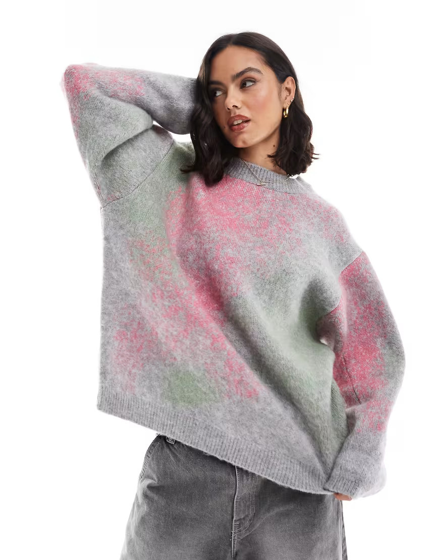 ASOS DESIGN brushed pattern oversized jumper in multi | ASOS (Global)