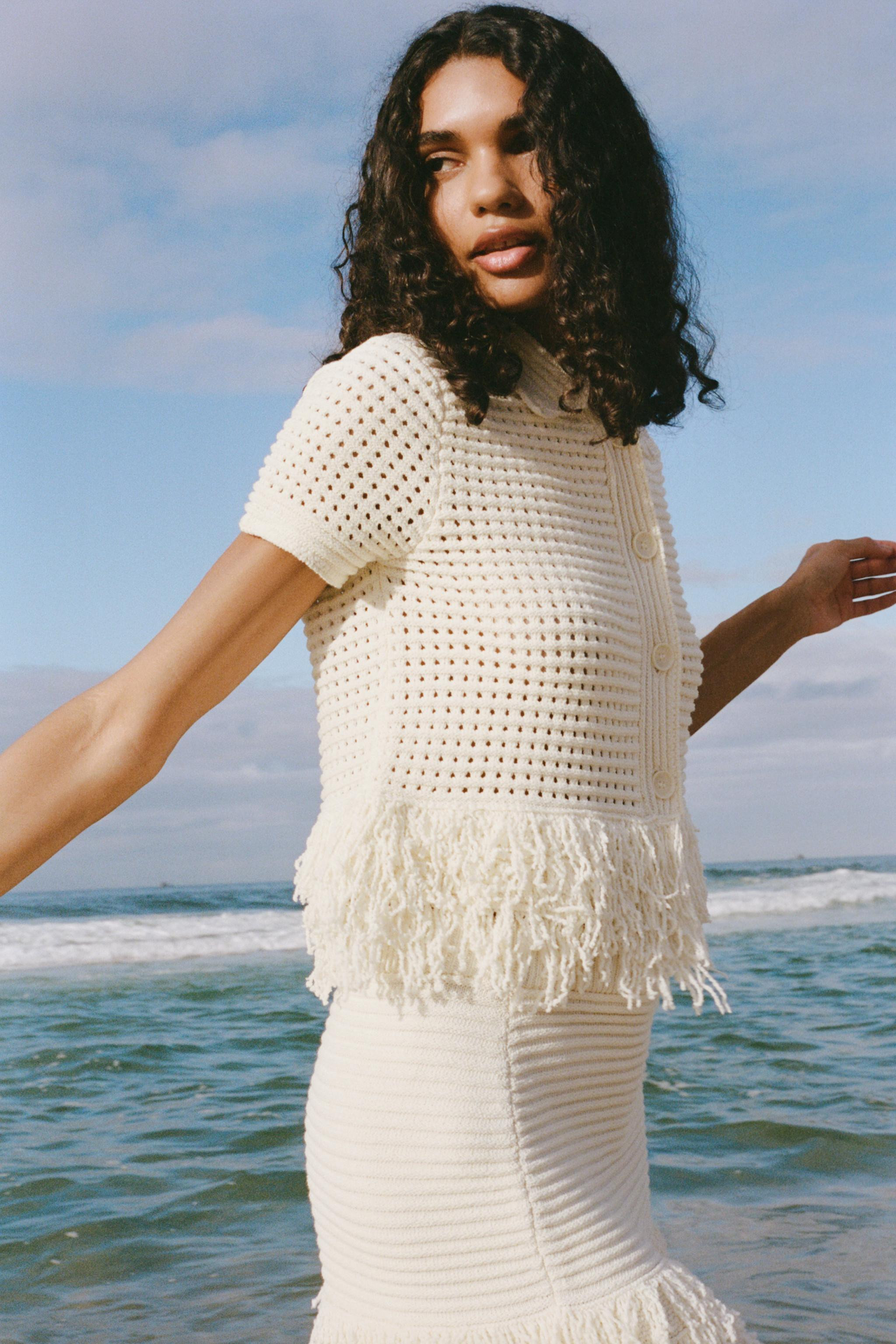 CHECKERED KNIT JACKET WITH FRINGE | Zara US