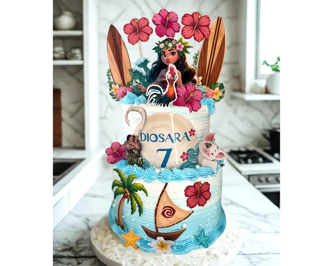 Moana Cake Topper Set | Luau Birthday Cake Decorations | Tropical Theme Characters & Props - Etsy | Etsy (US)