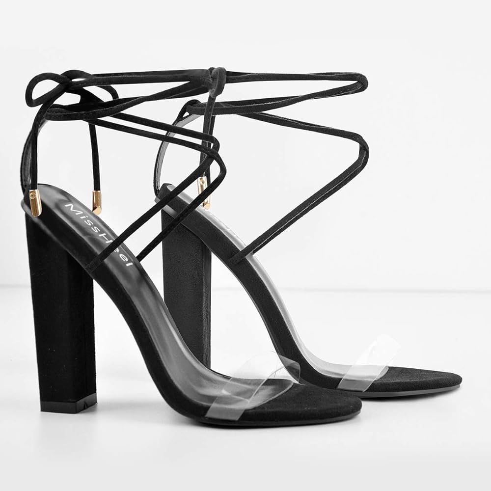 MissHeel Chunky Lace-up Heels Sandals Black | Amazon (US)
