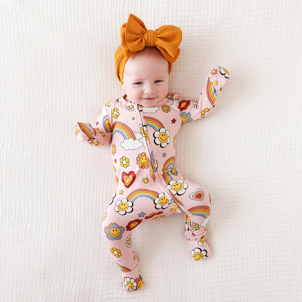 Retro Pink Baby Convertible Sleeper | Groovy Rainbow | Posh Peanut
