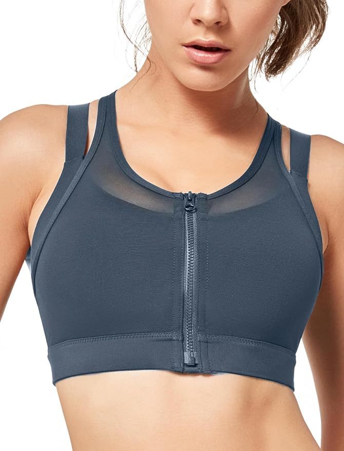 Yvette High Impact Women Sports Bra Front Closure Double Deck Mesh Running Bra for Plus Size for ... | Amazon (US)